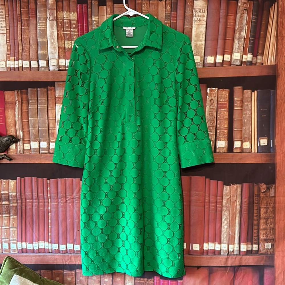 Vintage Andre Oliver Green Textured Mod Shirt Dress Pockets M